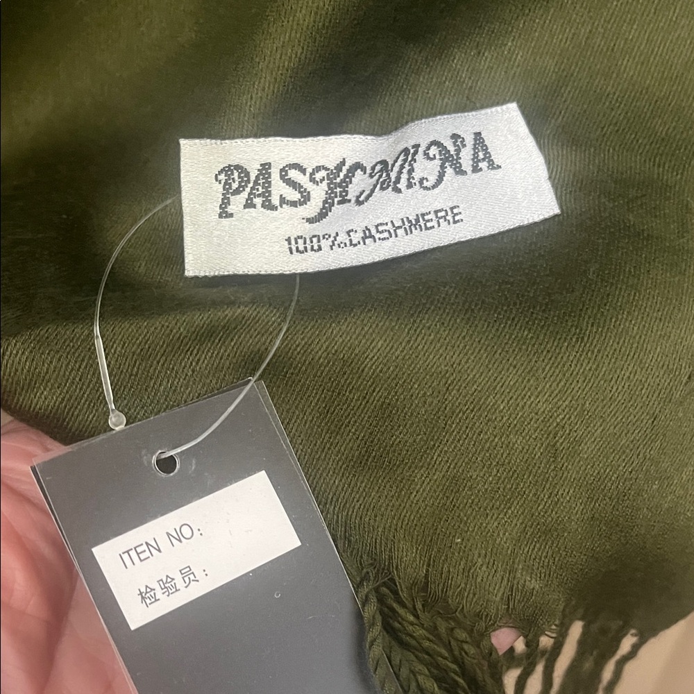 Pashmina Olive Green Cashmere Scarf with Fringe
